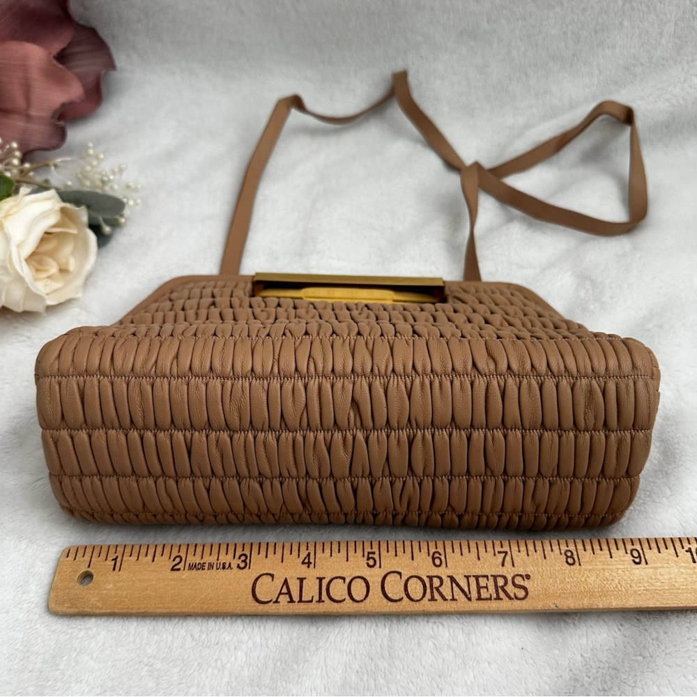 DeMellier Mini Seville Light Tan Clutch Purse Ruched Leather - Picture 11 of 16